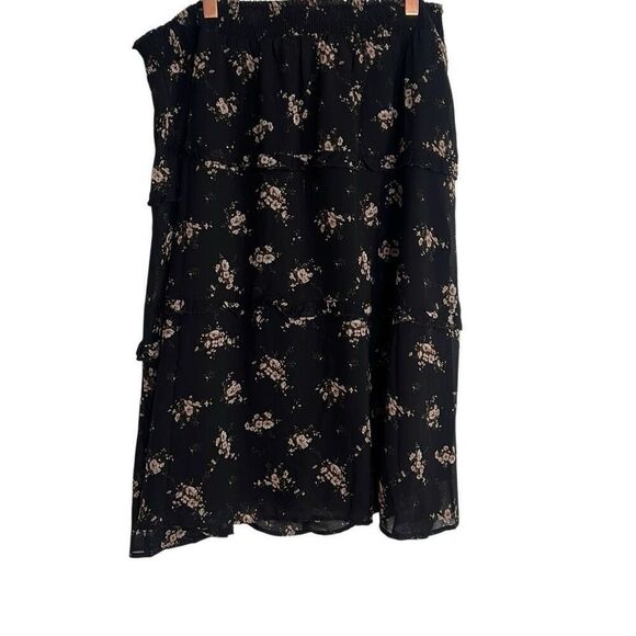 Allegra K NWOT Floral Smocked Waist Knee Length Ruffle Tiered Skirt Black XL - Picture 1 of 9